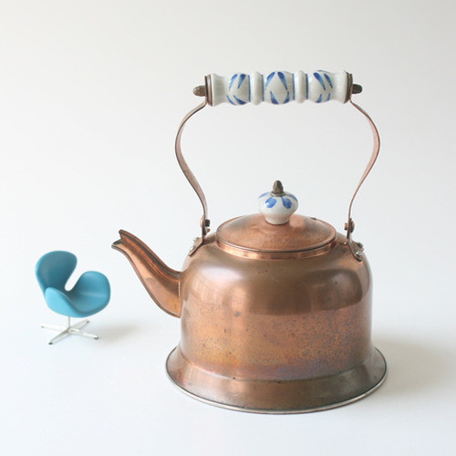 vintage Copper teapot porcelain handle