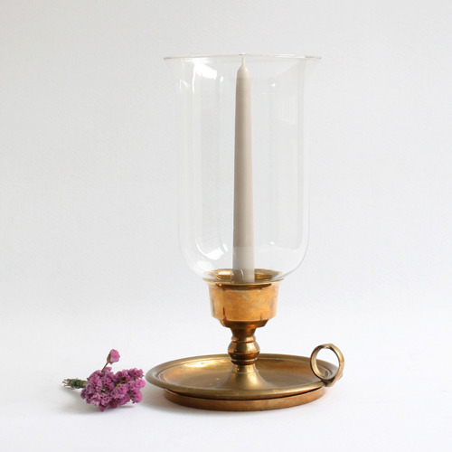 vintage Brass &amp; GLASS candle holder (L)