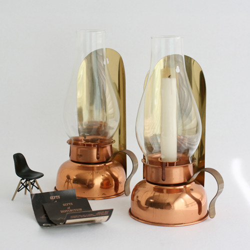 vintage Copper Glass Candle Holders 2 SET