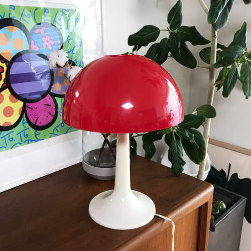 vintage red &amp; white mushroom lamp 