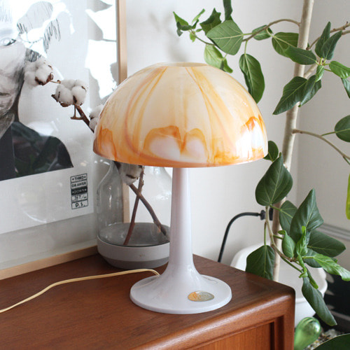 vintage orange marbled mushroom lamp 
