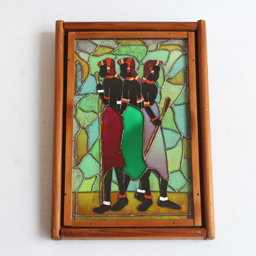 vintage Stained Art Glass Plaque