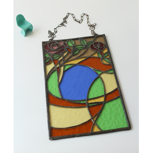 vintage Stained Art Glass Plaque